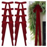 Glitinsel Dark Red 24 Pcs Velvet Bows Christmas Tree Ornaments Valentines Day Bows Decoration for Garland Home Coquette Wedding Decor (10 x 18 Inch,Width of 1\")