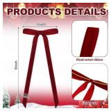 Glitinsel Dark Red 24 Pcs Velvet Bows Christmas Tree Ornaments Valentines Day Bows Decoration for Garland Home Coquette Wedding Decor (10 x 18 Inch,Width of 1\")