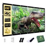 AAJK Projector Screen 150 inch, Washable Projector Screen 16:9 Foldable Anti-Crease Portable Projector Movies Screen for Home Theater Outdoor Indoor Support Double Sided Projection