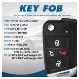 Keyecu Replacement Smart Remote Car Key Fob for Volkswagen GTI Golf 2015-2019 NBGFS12A01 5G0959752BD 315MHz MQB48 Chip 4 Buttons