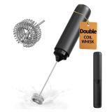 CIRCLE JOY Rechargeable Milk Frother Hanheld, Dual Coil Whisk Head Electric Coffee Frother, Portable Hand Frother Wand Drink Mixer for Matcha Lattes Cappuccino, Kitchen Gifts, Black