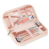 Nail Clippers and Beauty Tool Portable Set Manicure Set 12 in 1, with Pink Leather Bag, Suitable for Home, Workplace, Outdoor Travel, Gift Giving, Salon