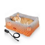 PETEMPO Heated Cat Bed Indoor, Pet Bed with 6 Temperature & 5 Timer Settings, Fluffy Cat Couch with Removable Machine-Washable Cover for Dogs Kitten Puppy in Winter, UL & FCC Certified, Medium, Grey