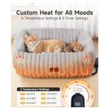 PETEMPO Heated Cat Bed Indoor, Pet Bed with 6 Temperature & 5 Timer Settings, Fluffy Cat Couch with Removable Machine-Washable Cover for Dogs Kitten Puppy in Winter, UL & FCC Certified, Medium, Grey