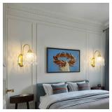 JXJYHL 2-Pack Vintage Wall Sconce,Glass Crystal Wall Sconce,Matte Brushed Antique Brass Finish Set of Two for Bedroom Bathroom Hallway Living Room Decor