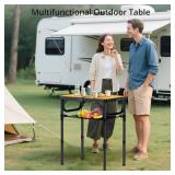 Anbte 2ft Camping Table Foldable with Storage Net, 3 Adjustable Heights Aluminum Small Folding Table Lightweight, Portable Handle for Travel Outdoor Beach Camping Picnic, 23.2\" x 16\", Light Oak Grai