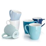 Sweese Porcelain Coffee Mugs - 16 Ounce - Set of 6, Cups for Latte, Hot Tea, Cappuccino, Mocha, Cocoa, Multicolor, Blue Assorted Colors