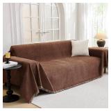 MYSKY HOME Sofa Covers for 2 Cushion Dogs - Boho Textured Soft Washable Decorative Couch Covers with Tassels, 71\"x118\", Chocolate