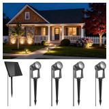 ZYAN Solar Landscape Spot Lights Outdoor 24ft Cable 6W Monocrystalline Panel & USB-C Powered 5400mAh All-Night Lighting Auto Dusk to Dawn IP65 Waterproof Warm White LED Uplights for Yard Pathway Trees