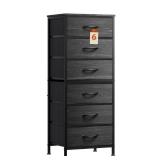WLIVE Tall Dresser for Bedroom, 6 Drawer Dressers & Chests of Drawers, Fabric Dresser for Closet, Night Stand with Metal Frame, Storage Tower with Fabric Bins, Woodtop, Charcoal Black Wood Grain Print