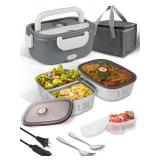 SOHIDA Electric-Lunch-Box-Heated-Food Warmer, 80W Heating Lunchbox for Adults, 2 Pack 1.5L Stainless Steel Containers, 12/24/110V Portable Warmer for Work/Car Lonchera ElÃ©ctrica PortÃ¡til (Beige)