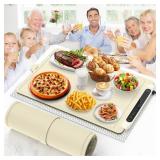 Food Warming Mat Electric Tray: Adjustable Silicone Heating Pad with 3 Temperature Settings 4 Timer Function Portable Roll Up Hot Plate for Buffets Party Gatherings Kitchen Warmer Countertop Holiday