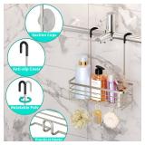 HapiRm Hanging Shower Caddy Organizer - No Drilling Shower Organizer with Hooks, Rustproof & Waterproof 304 Stainless Steel Bathroom Shelves - Brushed Nickel (1 Basket)