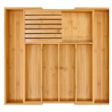 VaeFae Bamboo Silverware Drawer Organizer Kitchen, Expandable Utensil Organizer with Knife Block, Cutlery Tray with Divider, Multifunctional Drawer Organizer