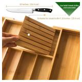 VaeFae Bamboo Silverware Drawer Organizer Kitchen, Expandable Utensil Organizer with Knife Block, Cutlery Tray with Divider, Multifunctional Drawer Organizer