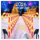 BOSSERN Upgraded 24 Pack Candy Cane Solar Christmas Lights Waterproof, Rechargeable Pathway Lights with Remote, Solar Powered & USB Charging Christmas Decorations Outdoor for Garden Lawn Yard Party