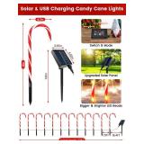 BOSSERN Upgraded 24 Pack Candy Cane Solar Christmas Lights Waterproof, Rechargeable Pathway Lights with Remote, Solar Powered & USB Charging Christmas Decorations Outdoor for Garden Lawn Yard Party