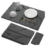 Large Stone Dish Drying Mat for Kitchen Counter, 2 PCS Quick Dry Stone Mats, Foldable Water Absorbing Diatomaceous Earth Drying Dishes Pad for Countertop Bottles Utensils Cup(Dark gray 24\"x16\"&8\"x4