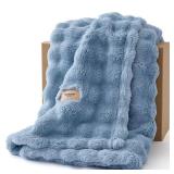 Bedsure 3D Fleece Bubble Blanket for Couch - GentleSoft Blue Throw Blanket for Sofa Bed Room Decor - Luxury Soft Cozy Gifts for Her, Lightweight, All Seasons, Celestial Blue, 50\"Ã60\"