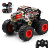 DYODYORC Remote Control Car, 2.4Ghz All Terrain Monster Truck Toys, RC Truck with Music, 3 Lighting Effects, 360 Stunt Capable, 2 Batteries Ready to Run, Toy Gifts for Boys and Girls (Red)