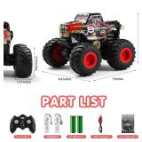 DYODYORC Remote Control Car, 2.4Ghz All Terrain Monster Truck Toys, RC Truck with Music, 3 Lighting Effects, 360 Stunt Capable, 2 Batteries Ready to Run, Toy Gifts for Boys and Girls (Red)