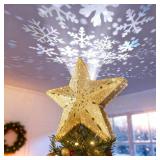 DG-Direct Christmas Tree Topper Lighted Star [Gold],3D Hollow Sparkling Star Christmas Tree Topper with Rotating Magic Cool White Snowflake Projector for Christmas Tree Ornament (Gold)