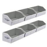 Homsorout Closet Organizers Bins 6 Packs - Large Closet Shelf Organizer with Handles, Fabric Trapezoid Storage Bins, Collapsible Storage Cubes for Clothes, Towels, Light Gray