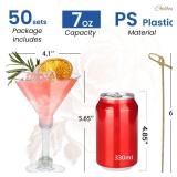 CALBODE 50 Pack Plastic Martini Glasses Sets for Party 7oz Clear Cocktail Glasses with Sticks Plastic Disposable Cups Perfect for Wine, Appetizers, Btirhday Wedding and All Eventsï¼100pcsï¼