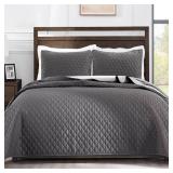 Exclusivo Mezcla Reversible King Size Quilt Bedding Set with Pillow Shams, Lightweight Quilts King Size, Soft Bedspreads Bed Coverlets for All Seasons - (Grey, 104\"x96\")