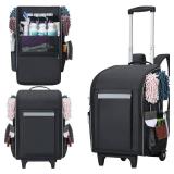 Rolling Cleaning Caddy Backpack with Wheels, Large Capacity Cleaning Supply Organizer Bag with Detachable Trolley & Backpack Strap, Water-Resistant Cleaning Bag for Houskeeper Cleaner
