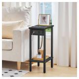HOOBRO Small End Table with Charging Station, Narrow Side Table with USB Port and Outlets, Skinny Sofa Table, Slim Nightstand, Living Room, Bedroom, Black BK240UBZ01