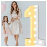 Pooqla 4 FT Light Up Marquee Numbers, Giant Mosaic Light Up Numbers Cool White and Warm White LED, Large Lighted Marquee Numbers for Balloons 1st 16th 21st Birthday Party Decoration, LED Number 1