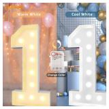 Pooqla 4 FT Light Up Marquee Numbers, Giant Mosaic Light Up Numbers Cool White and Warm White LED, Large Lighted Marquee Numbers for Balloons 1st 16th 21st Birthday Party Decoration, LED Number 1