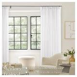 White Linen Pinch Pleated Curtains 84 Inches Long 2 Panels for Living Room Bedroom Snow White Textured Linen Pleated Hooks Rings Back Tab Elegant Luxury Light Filtering Curtain Drapes 84 Inch Length
