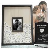 Campoli Creations Wedding Guest Book Alternative â 12x16 Black Picture Frame with 70 Wooden Hearts â Personalized Memory Sign for Weddings, Baby Shower, Anniversary, or Funeral Remembrance G
