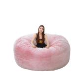 Giant Bean Bag Chair Cover(No Filler),Oversized Round Soft Fluffy PV Velvet Washable Lazy Sofa Bean Bag Bed Cover for Adults, Living Room Bedroom Furniture Outside Cover (Pink, 7FT)