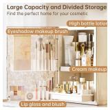 HAIXIN Makeup Organizer with Drawer & Brush Holder, Plastic Cosmetic Display Cases, Large Vanity Organizer Countertop Waterproof for Skincare, Perfume, Bathroom & Dresser (White & Amber)