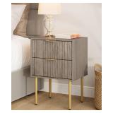 Masupu Night Stand,Mid-Century Modern Bedside Table with 2 Storage Drawer,Small Gold Frame Side End Table for Bedroom,Living Room, Grey