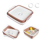 GIMWA Collapsible Wash Basin for Baby Bottles - 2.4 Gallons Portable Wash Bin for RV Camping Sink, Space-Saving Dish Tub (Mocha)