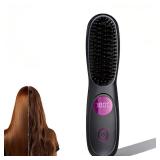 Brush Pro Cordless Hair Straightener Brush, Portable Mini Hair Straightening Brush with 3 Temperature Settings & LED Display, USB Rechargeable Fast Heating Hairs Brush for Travel