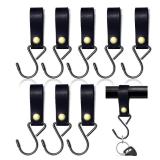 Modixun Leather S-Hooks - 8pcs Metal S Shaped Hooks for Hanging, Camping, Stroller, Coat, Towel, Kitchen, Bathroom - Black