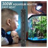 HiTauing Aquarium Heater, 300W Fish Tank Heater with LED Digital Display & 5 Safety Protection, Submersible Aquarium Heater with 2 Suction Cup and 8.2Ft Cord for 40-75 Gallon Fish Tank.