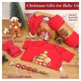Baby Girl Christmas Gifts,Newborn Baby Girl First Christmas Gift with Blanket Onesie Gingerbread Rattle