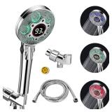 LED Shower Head with Handheld, Color Changing, Shower Head High Pressure with Water Temperature Display, Water Saving Spray Showerheads with 59\" Hose and Shower Bracket for Low Water Pressure, Chrome