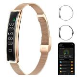 LICNPHLL Smart Bracelet,Activity&Fitness Trackers,Touch Screen/Sleep Tracker/Heart Rate/Blood Oxygen,5ATM Waterproof,Multiple Sports Modes,Free App for iOS Android (Steel Belt, Rose Gold)
