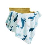 TILLYOU Toddler Flannel Blanket - Warm and Cozy Baby Blanket for Boys and Girls, Smooth and Creamy Blanket, Cute and Lightweight, 40Ã50 inches, Whale