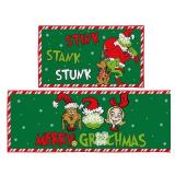 Christmas Kitchen Decor, Funny Christmas Kitchen Mats, Set of 2 Holiday Kitchen Rugs, Stink Stank Stunk Area Rugs, Novelty Xmas Doormat Bathroom Door Decorations, 17x30 and 17x47 Inch
