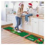 Christmas Kitchen Decor, Funny Christmas Kitchen Mats, Set of 2 Holiday Kitchen Rugs, Stink Stank Stunk Area Rugs, Novelty Xmas Doormat Bathroom Door Decorations, 17x30 and 17x47 Inch