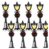 Christmas Lamp Post Village Accessories Village Fairy Lamp Train Lantern Miniature Street Decorative Streetlights for Dollhouse Pathway(Minimalist Style,8 Pieces)