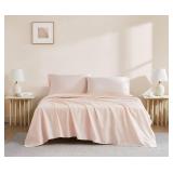 Linen Closet Organic 100% Cotton Queen Sheet 4 Pcs Set, 18â Deep Pocket, Light Pink | Lightweight, Eco-Friendly Cotton, Percale Softness, Durable & Breathable, Naturally Cooling | All Season Comf